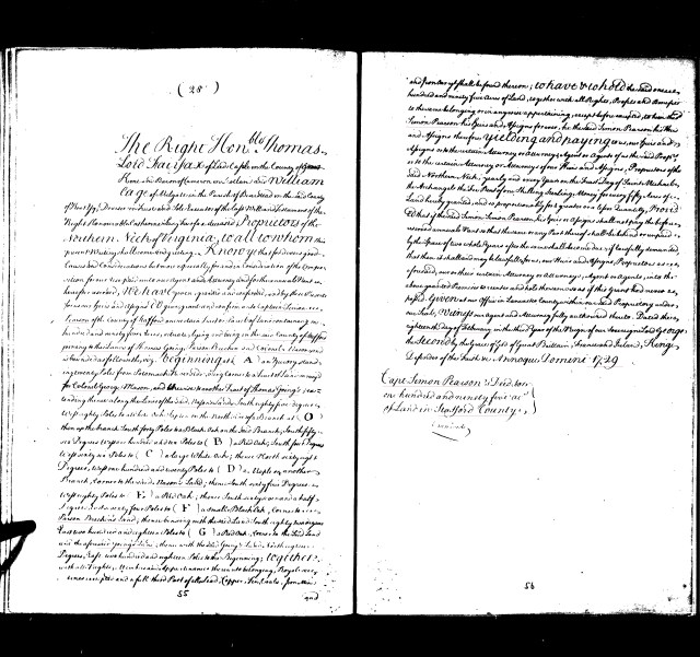 1729 Thomas Going owns land adj to Col George Mason, Simon Pearson, Parson Brechin in Stafford Co, Va MARKED