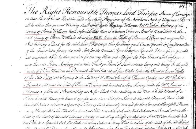 1739 Thomas Gowing living adj to John Awbrey and near Alexander Owsley Strutfield in PWC Va p1