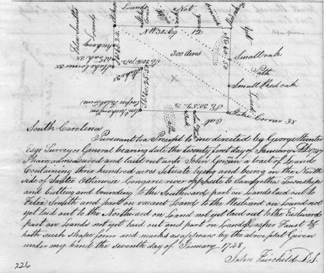 1748-john-gowan-recd-300acres-adj-congaree-and-saxa-gothe-township-in-south-carolina