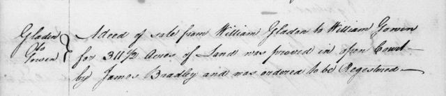 1764 May William Gladen sells 311 and a half acres to William Gowen in Orange Co NC deeds registry