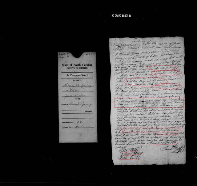 1814 Going, Sarah her Will names Thomas B Going and Mary and Rebekah as children