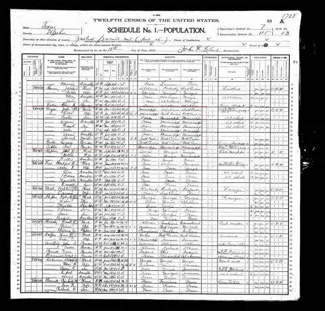 1900 US Census with John Bell Goyen