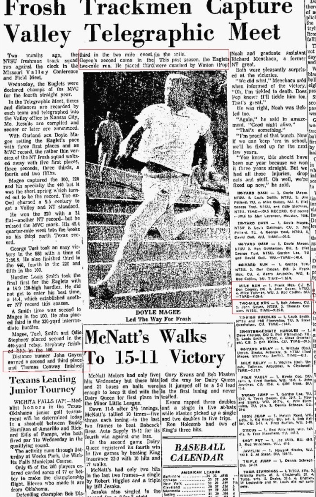 1964 June 18 Denton Record Chronicle article on track results 