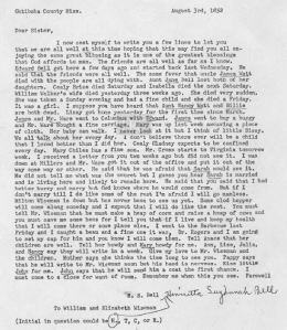 Henrieta Suzannah Bell letter to W Wiseman in Aug 1852 transcript only