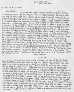 I G Bell and Suzannah Bell letter to William Wiseman in March 1854 transcript only p1