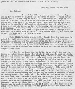 James O Wiseman to I E Wiseman in Nov 1864