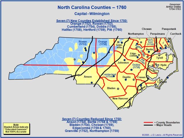 North Carolina counties 1760