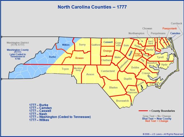 North Carolina counties in 1777