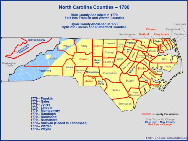 North Carolina counties in 1780
