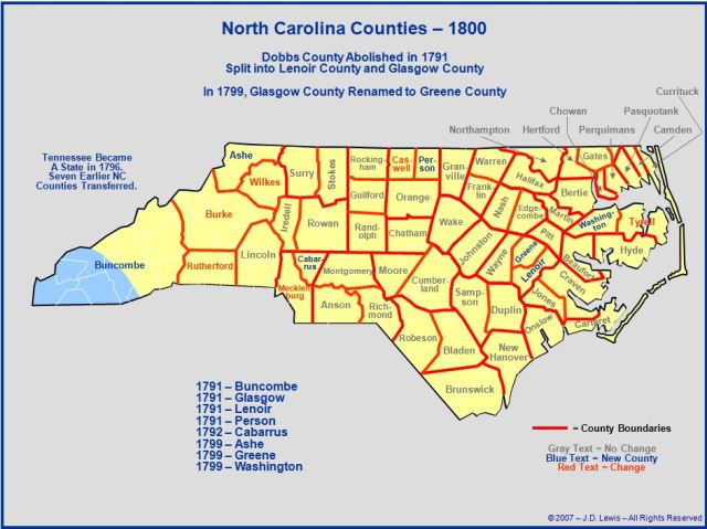 North Carolina counties in 1800