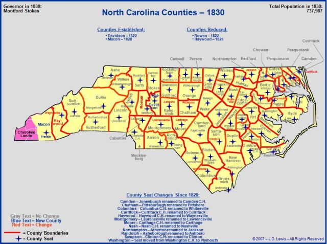 North Carolina counties in 1830