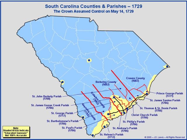 South Carolina counties in 1729