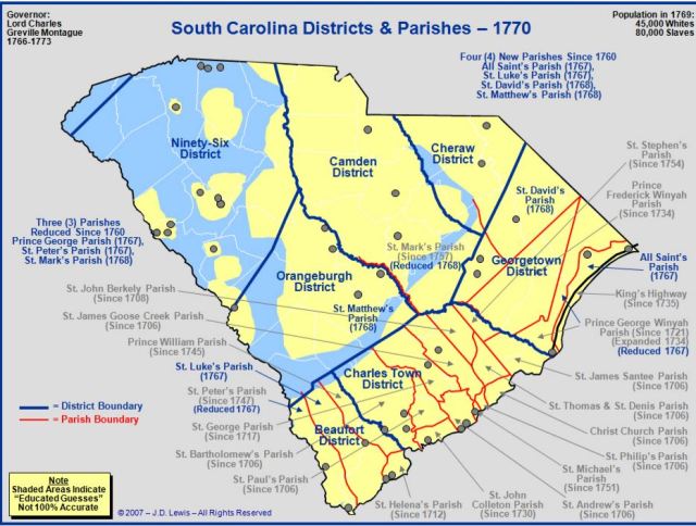 South Carolina counties in 1770