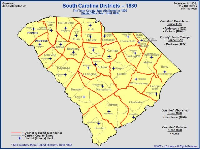 South Carolina counties in 1830