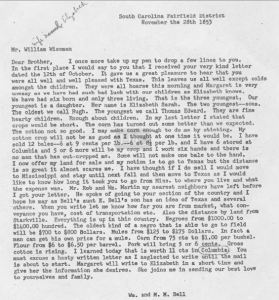 Wm and MM Bell letter to William Wiseman in Nov 1853 transcript only