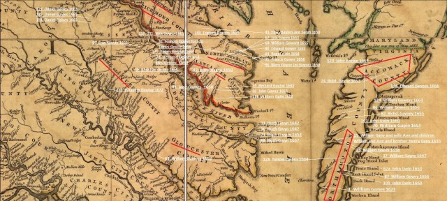 1616 to 1675 Northern Va and Eastern Va marked