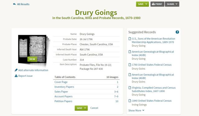 1796 probate ppw in Chester Co SC