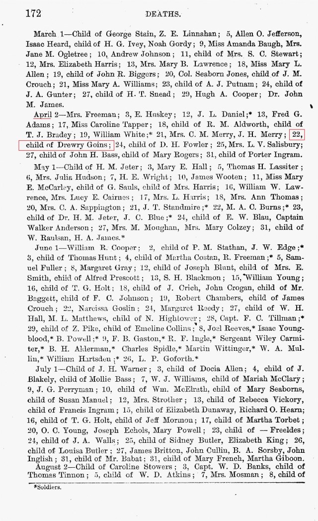 1827 death of child in Columbus Georgia marked