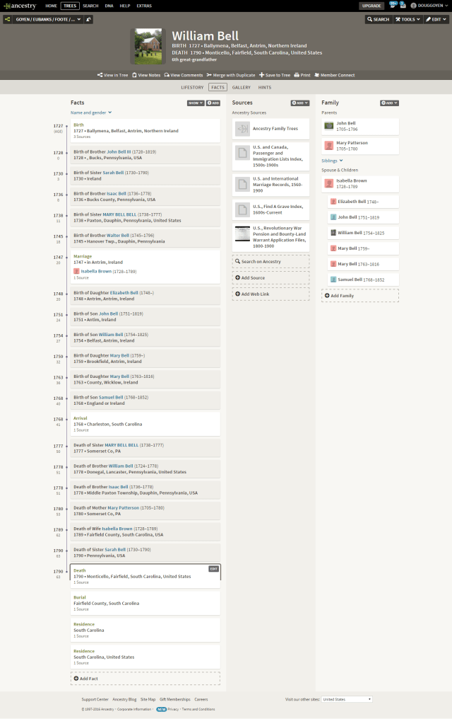 1727 William Bell ancestry page
