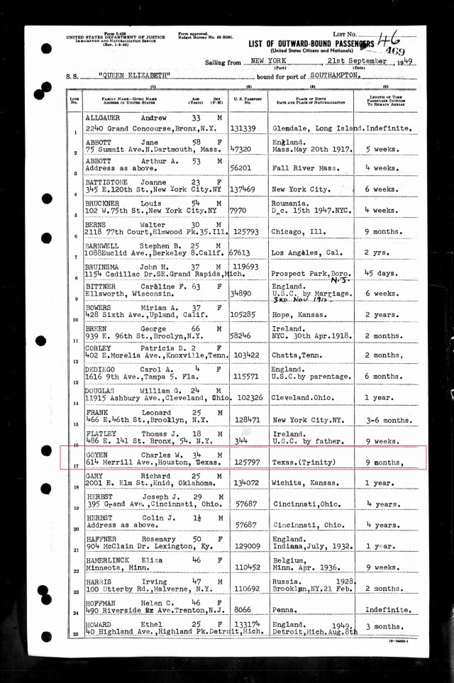 1949 US Passenger list NY 