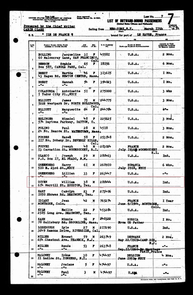1954 Passenger list NY