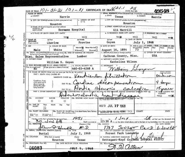 1968 Death Certificate
