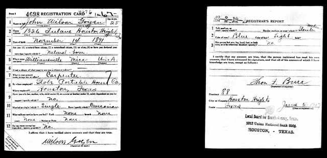 1917 World War I draft registration card