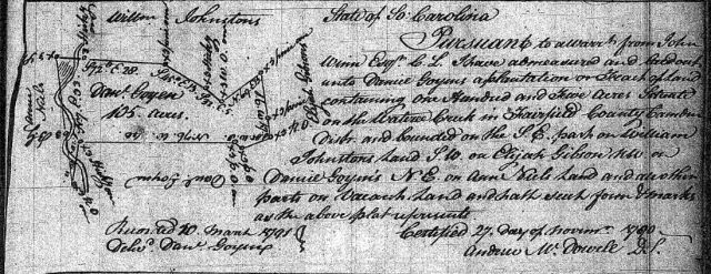 1790 Goyen, Daniel plat survey in Fairfield SC snipped