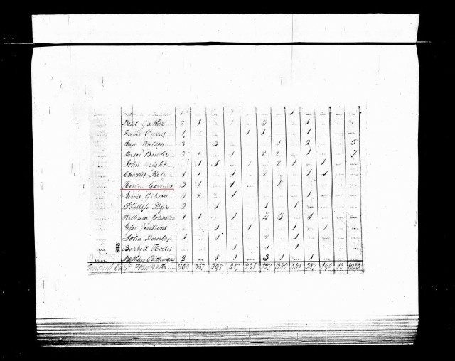 1800 SC Fairfield Co US Census Henry Goines 26 to 44yrs marked