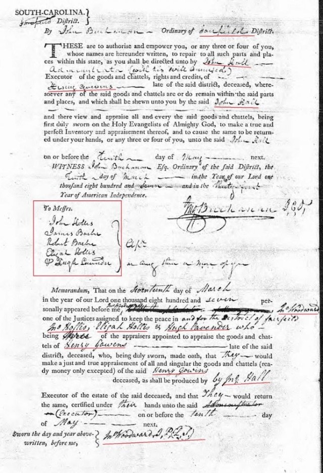 1807 Henry Going appraise order