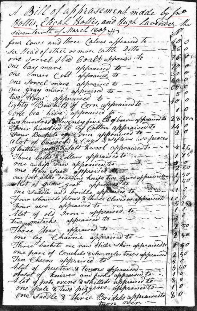 1807 Henry Going appraisement estate p1