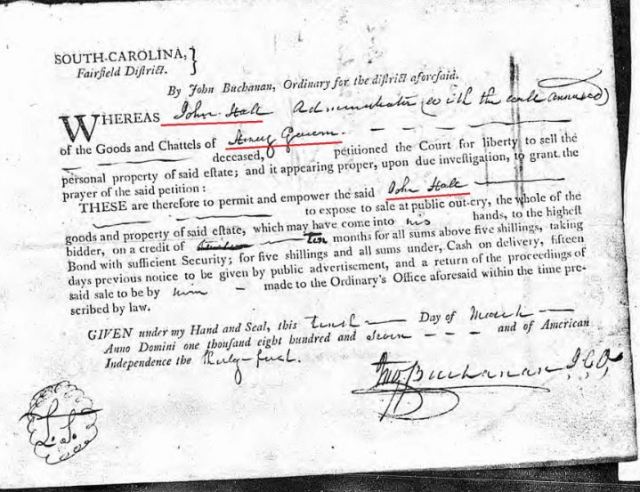 1807 Henry Going probate order for sale of estate