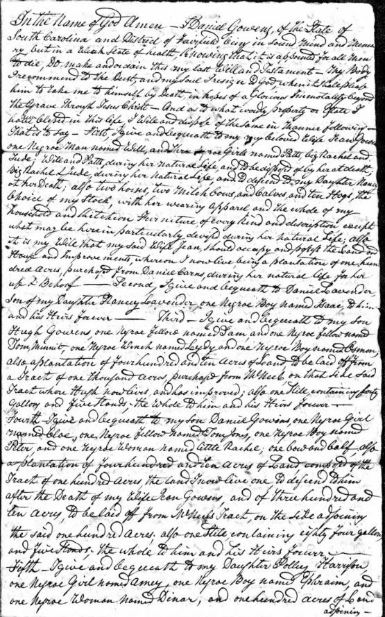 1818 Daniel Gowens handwritten will 1