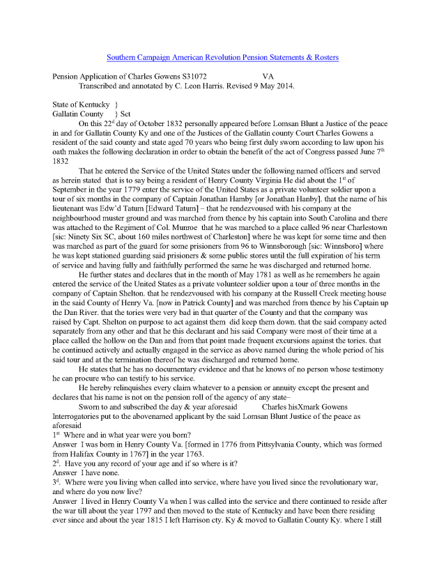 1832 KY Charles Gowens rev war pension app_Page_1