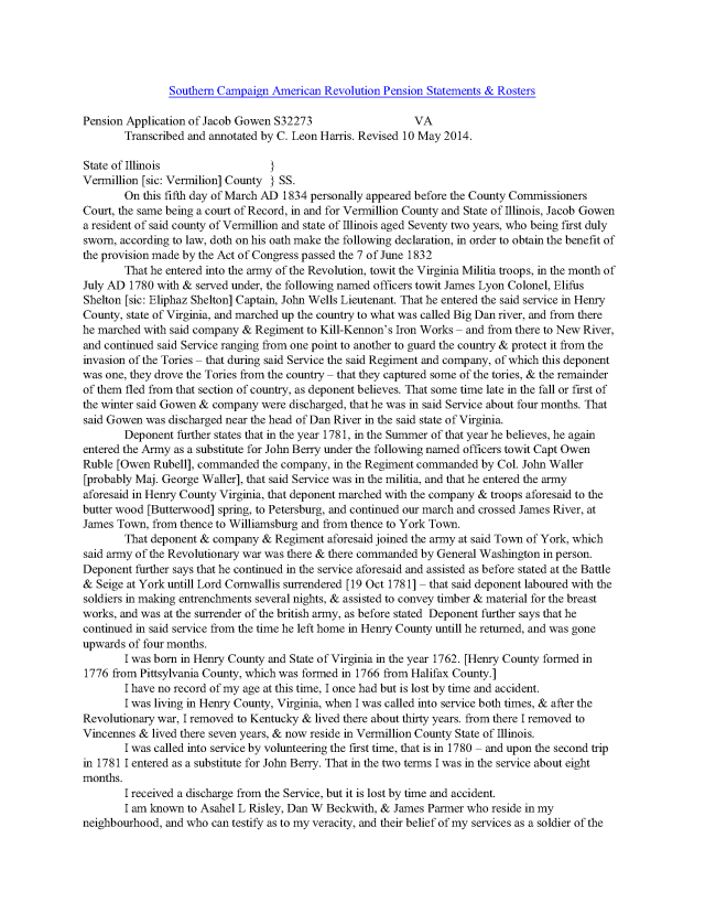 1834 IL Jacob Gowen rev war pension application_Page_1