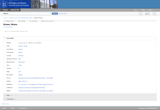 1786 Moses Gowen headright