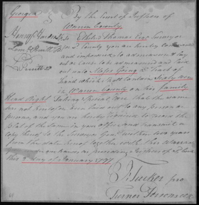1797 Ga Moses Going land grant p1