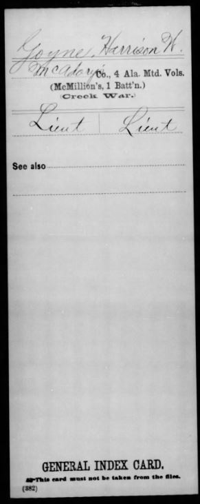 1836 Harrison W Goyne in Creek War service record