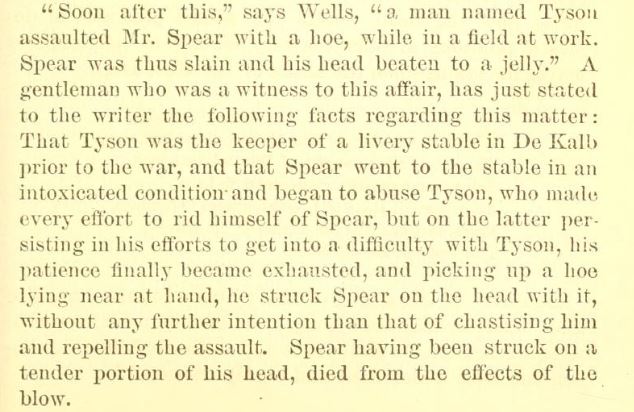 1851 Tyson killed Spear in stable with hoe