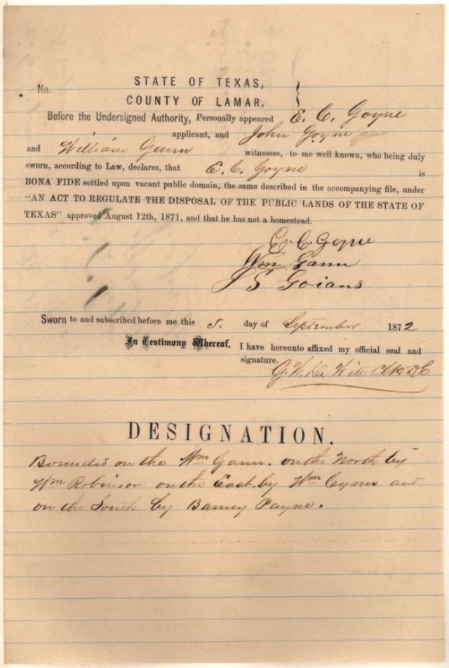 1873 to 76 land grant for E C Goyne p2