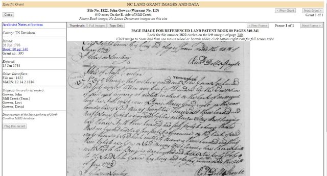 David Going land grant in 1784 to John pic p1