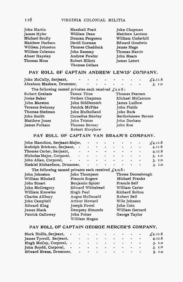 1754 Jul 29 Mark Hollis Serjeant on payroll of Capt Geo Mercers Co in Va