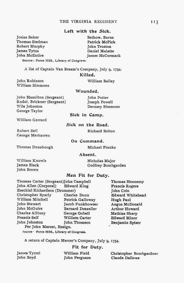 1754 Jul 9 Capt Mercers Co w Mark Hollis wounded Va p1