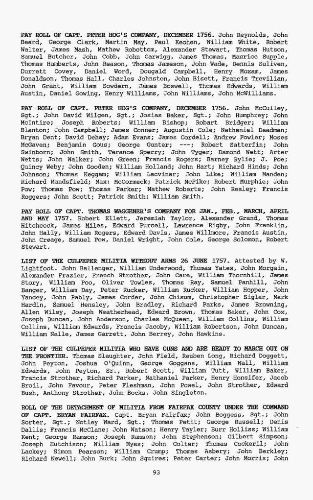 1757 June 26 Burr Hollis and John Gown served under Capt Bryan Fairfax in Fairfax Co Va 1