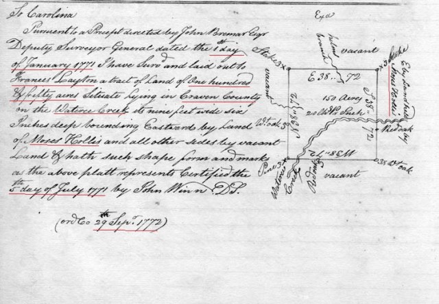 1771 Moses Hollis adj to Layton Francis in Fairfield Co SC marked snip