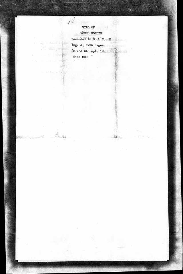 1794 Moses Hollis probate loose ppw 1 Cover, Fairfield Co, SC