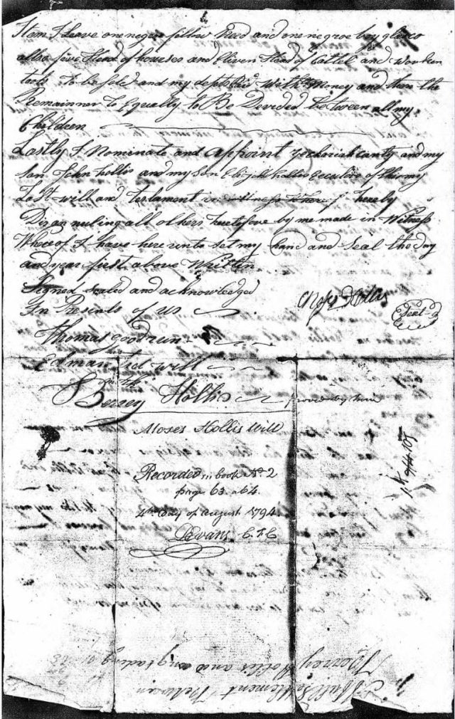 1794 Moses Hollis probate loose ppw 4 handwritten will Fairfield Co, SC 2 snip