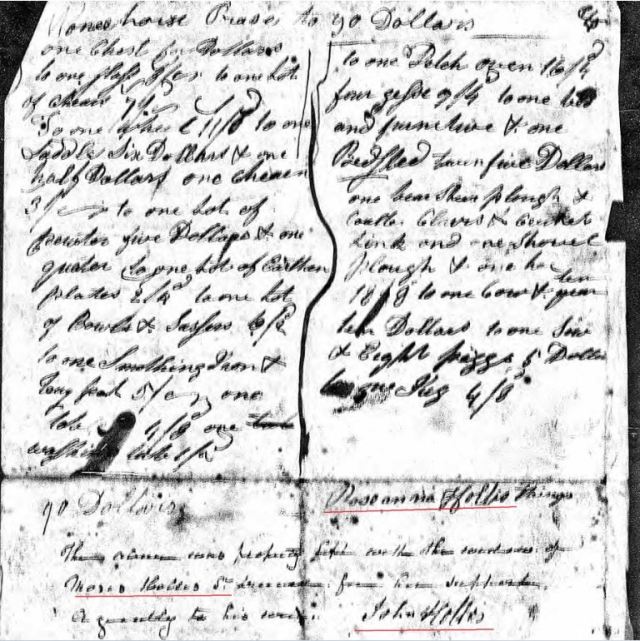 1794 Moses Hollis probate loose ppw 6 inventory marked snip