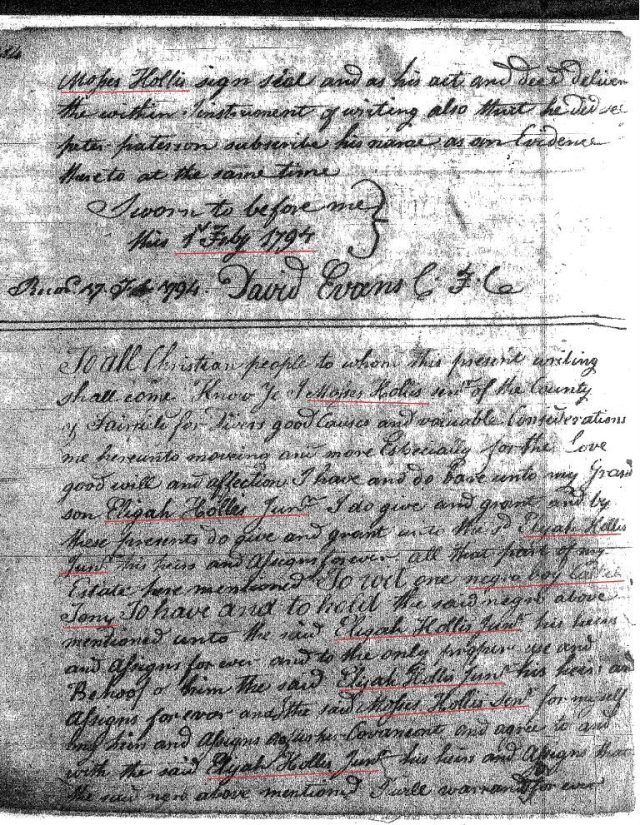 1794 Moses Hollis to Elijah Hollis Jr grandson 1 Fairfield Co, SC
