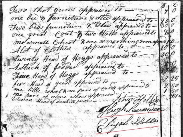 1807 March 17 Henry Going estate appraisal w appraisers Elijah Hollis John Hollis and Hugh Lavender 2 snip